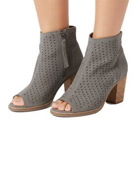 Toms Desert Taupe Suede Majorca Heeled Peep toe ankle Boot Women's size 7